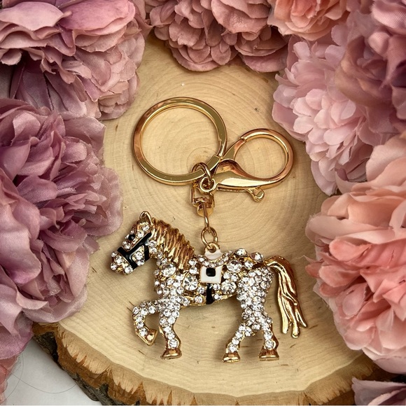 Gold and Crystal Saddled Horse Keychain Charm - Picture 8 of 16